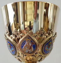 Solid silver gilt antique French Gothic Chalice with Enamels